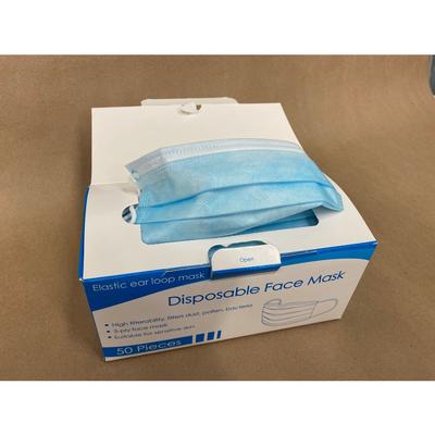 Disposable Face Mask Blue Pleated w/Ear Loop Dispensable Box JS43010.0V2 - Box of 50