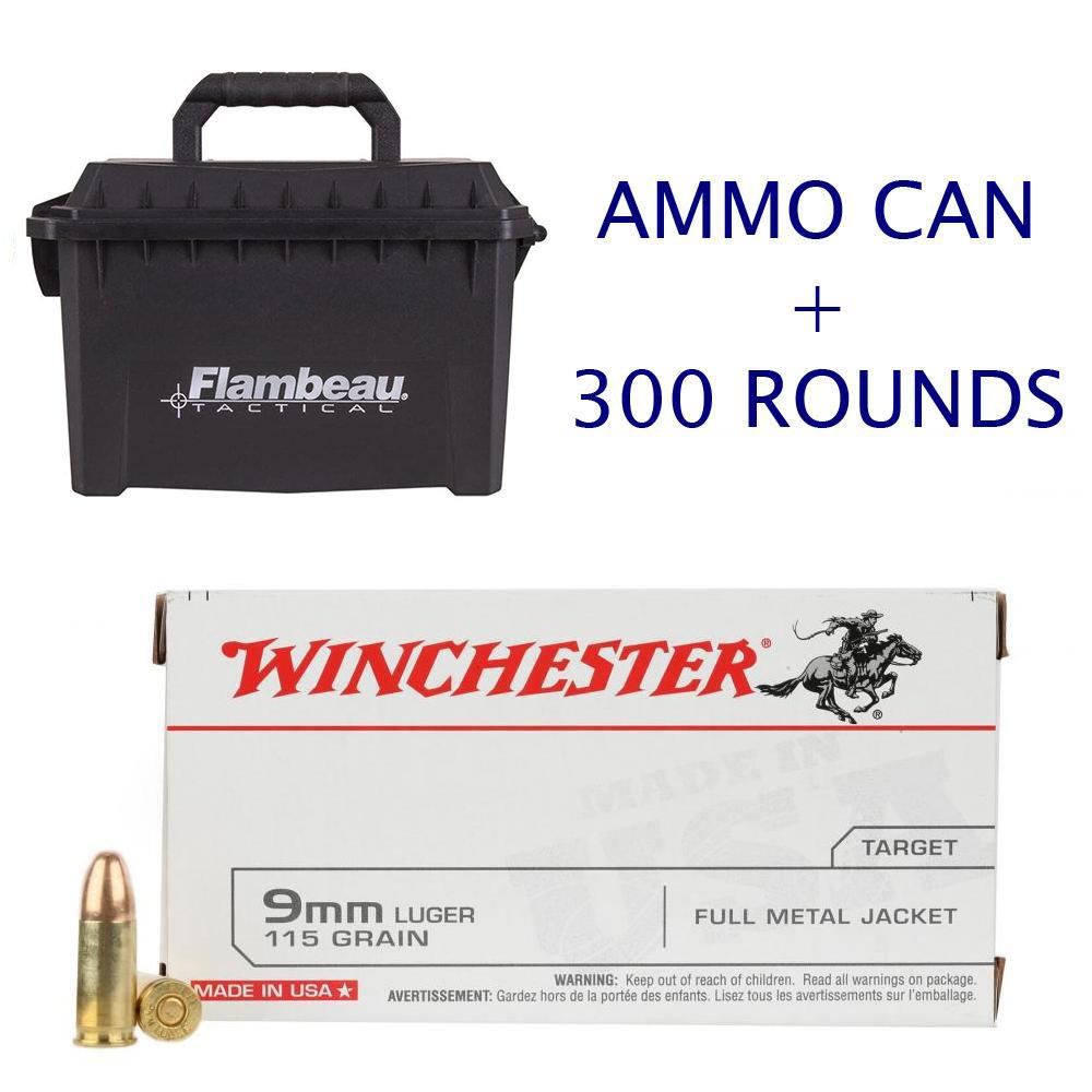  Combo : 300 Rounds Winchester 9mm Q4172 & Ammo Can
