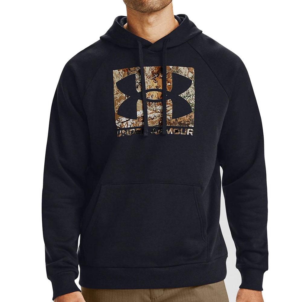 black under armour hoodie with camo logo