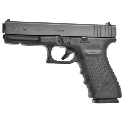 Glock 21 Standard SF Pistol w/Glock Rail, 45 ACP, 4.60 in, Polymer Grip, Black Finish, Fixed Sights, 10 Rd
