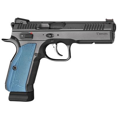 CZ Shadow 2 Black/Blue Semi Auto DA/SA Pistol - 9mm Luger, 120mm Barrel, Adjustable Sights, 3x10rds, Black w/ Blue Grips