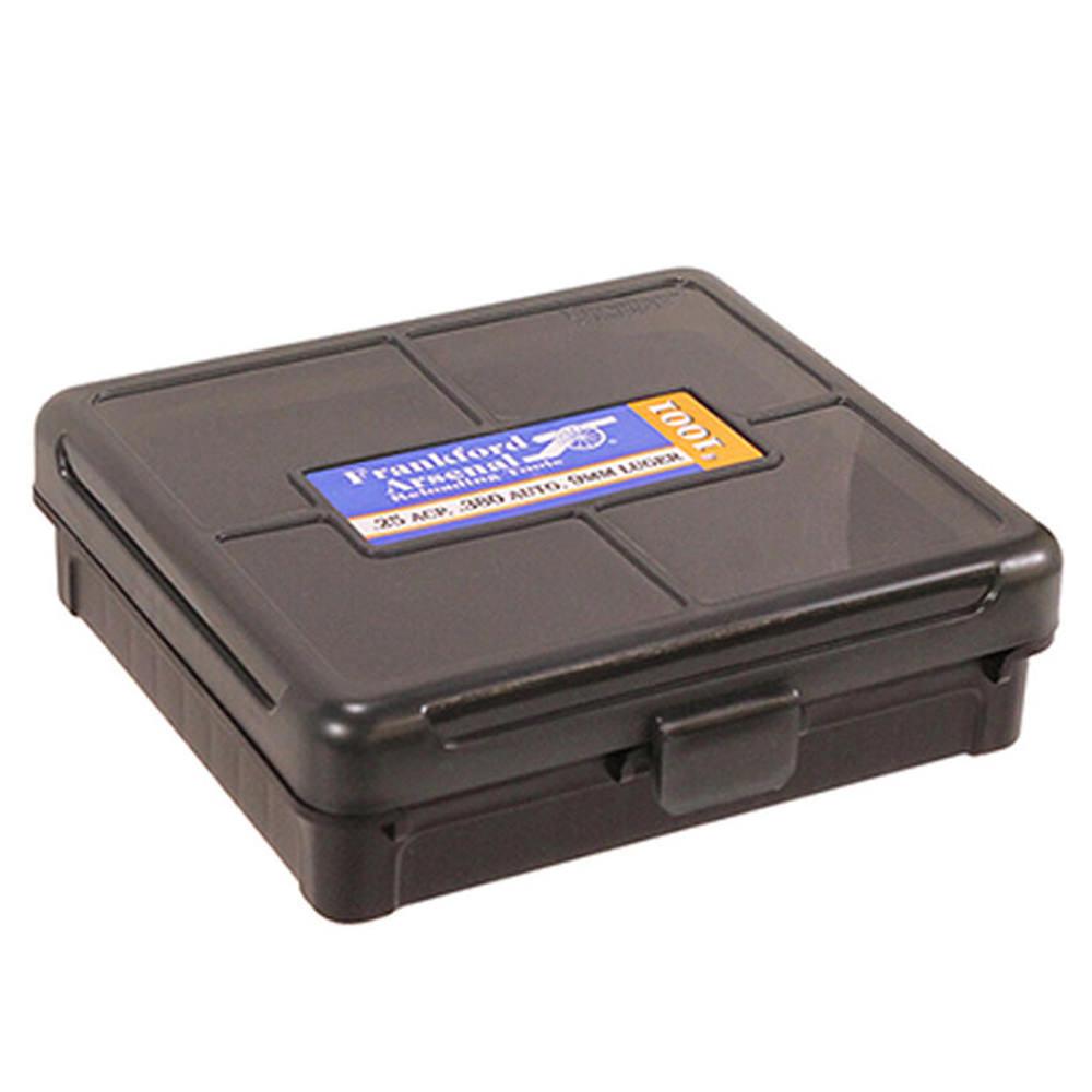  Frankford Arsenal Plastic Hinge- Top Ammo Box 100 Round .380acp/9mm And Similar Polymer Gray