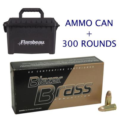 COMBO: Blazer Brass 9mm 115gr - 300 Rounds w/ Flambeau Ammo Can