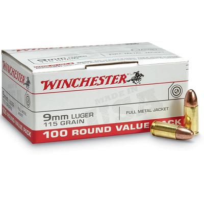 Winchester Ammunition 9mm 115gr FMJ - Case, 1000 Rounds