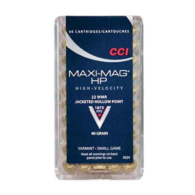 CCI Maxi-Mag .22 WMR Ammunition, 50 Rounds, JHP, 40 Grains, 1875 FPS