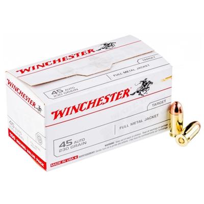 Winchester Ammo 45 ACP, 230 Grain, FMJ - Case, 500 Rounds