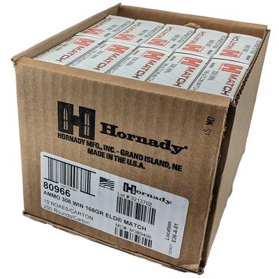 Hornady Match .308 Win 168gr ELD Match Case of 10 Boxes - 200rd