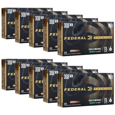 Federal Gold Medal .308 Win 175gr Sierra MatchKing HPBT Case Of 10 Boxes - 200rd
