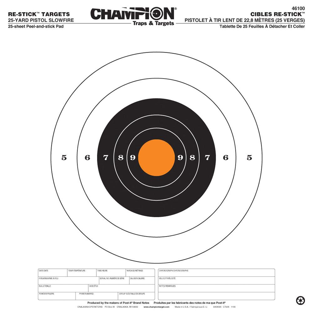  Champion Re- Stick 25yd Pistol Slow Fire Target 14.5 