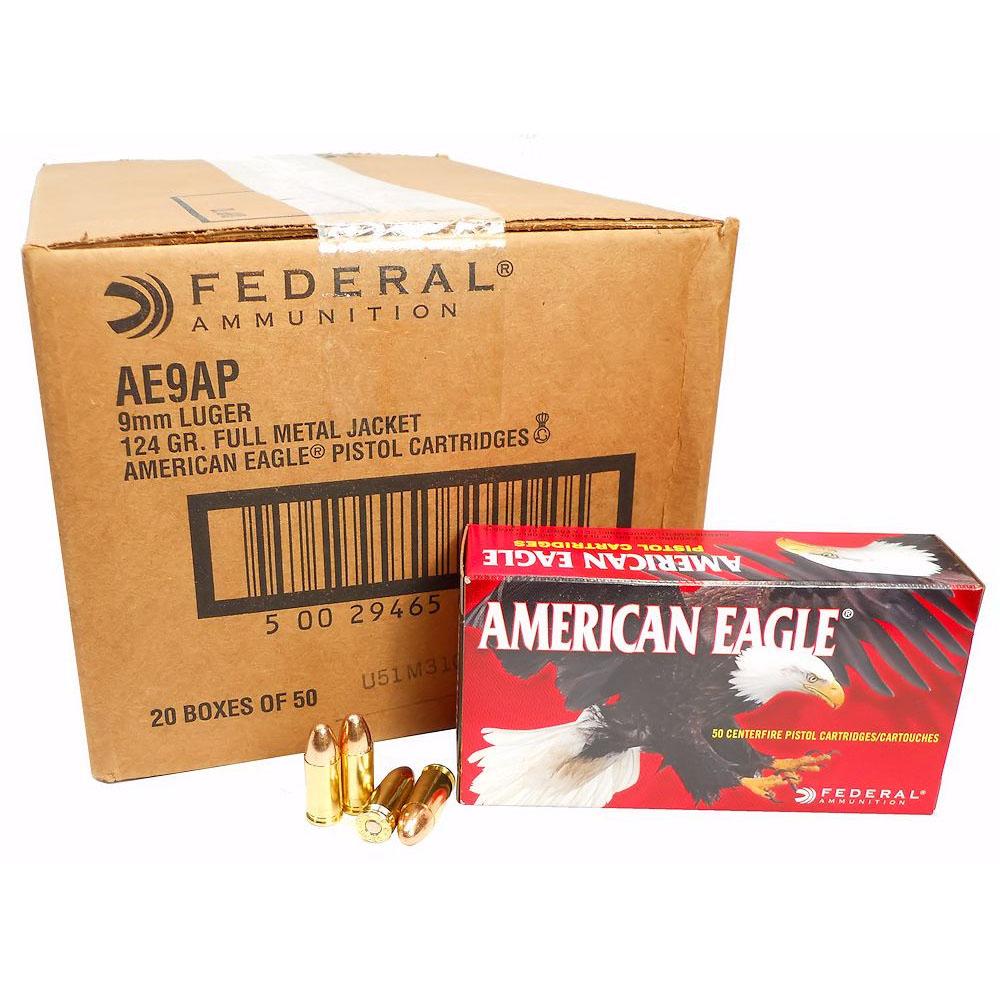 Bullseye North Federal American Eagle 9mm Luger 124gr FMJ Case of 20