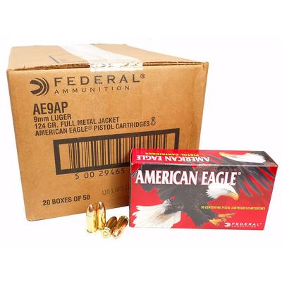 Federal American Eagle 9mm Luger 124gr FMJ Case of 20 Boxes - 1000rd