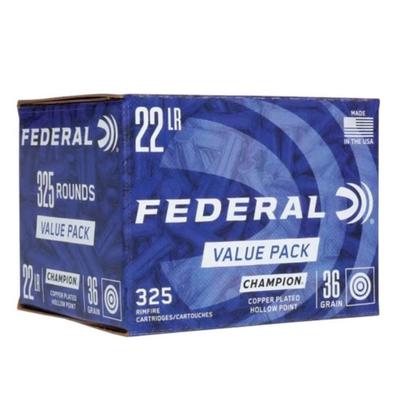 Federal Champion Rimfire .22LR, 36GR Copper Plated HP, 325rd Box