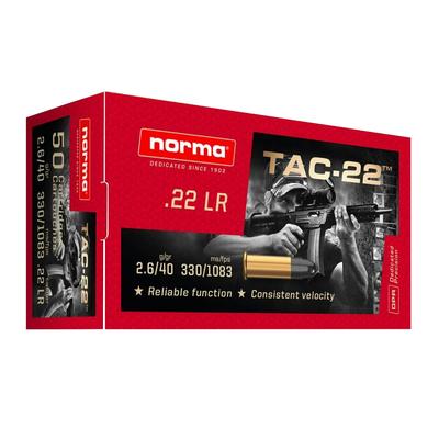 Norma Tac-22 .22 LR Rimfire Ammo 40 Grain, Box of 50