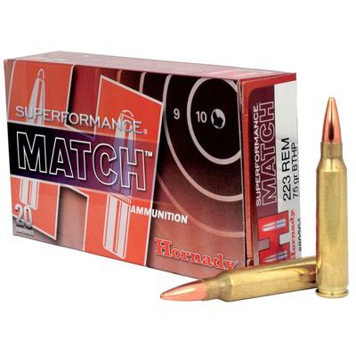 Hornady Superformance Match .223 Remington Ammunition, 20 Rounds BTHP 75 Grains 80264
