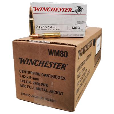 Winchester USA 7.62x51 Nato 149 Grain M80 FMJ Bulk 500 Rnd Case
