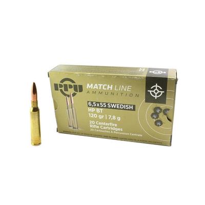 PPU Match 6.5x55 Swedish 120 Grain Hollow-Point Boat Tail (HPBT) - Box of 20