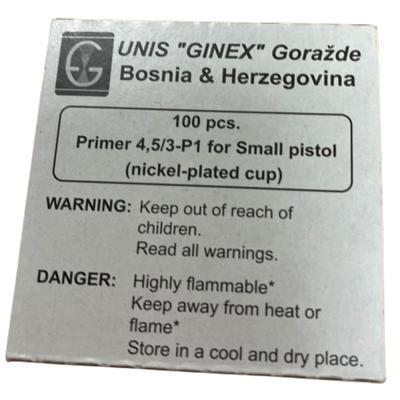 Ginex 4,5/3-P1 Small Pistol Primers - Box of 500