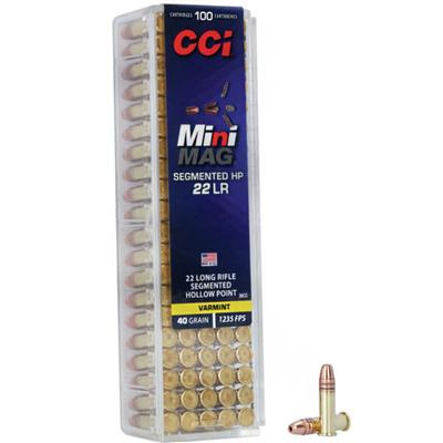 CCI 36CC Mini Mag 22 LR Rimfire Ammo 40 GR Segmented Hollow Point 100 Round Per 