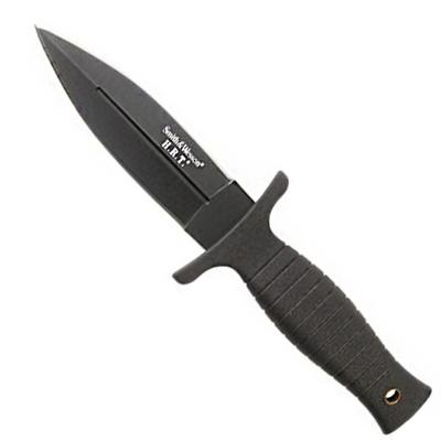 SMITH & WESSON H.R.T. FULL TANG SPEAR POINT FIXED BLADE 9 INCH - BLACK DUAL EDGE BOOT