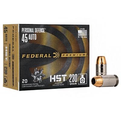Federal Premium Defense HST, 45 Auto, 230 Grain, HST Jacketed Hollow Point, 890 fps (20 Round Box)