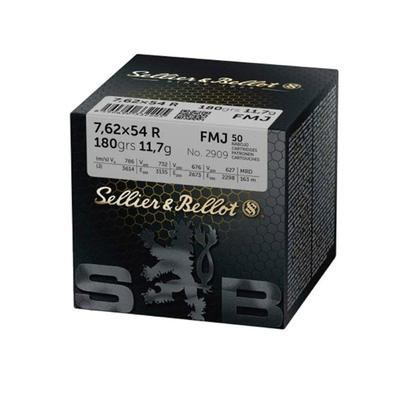 Sellier & Bellot Ammo 7.62x54R, 180 Grain, FMJ, V334982 - Box of 50