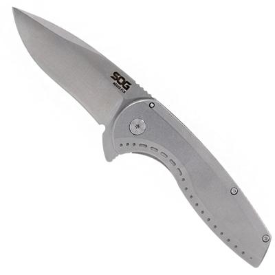 SOG - Aegis FLK - Drop Point - Stonewashed Stainless-Steel Handle