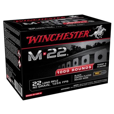 Winchester M-22 22LR Ammo, 40 Grain Plated Round Nose, 1000 Rounds, BRICK-S22LR