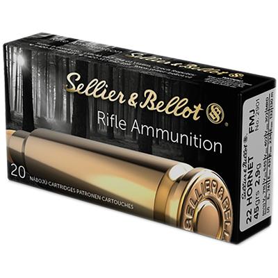 Sellier & Bellot Rifle Ammunition 22 Hornet, 45 Grain, FMJ, Box of 20 - 330002