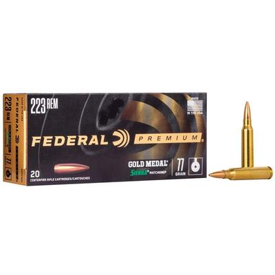 Federal - Gold Medal Sierra MatchKing, 223 Rem, 77 Grain, Sierra Matchking Boat-Tail Hollow Point, 2720 fps - Box of 20 Rounds