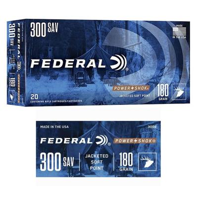 Federal Power-Shok 300 Savage Ammo 180 Grain, Jacketed Soft Point - Box of 20