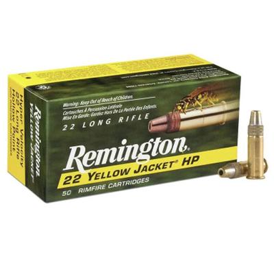 Remington 22 Yellow Jacket Ammo, 22 LR, 33 Grain, Plated Truncated Cone Hollow Point, 1500 fps - Box of 50, 21074