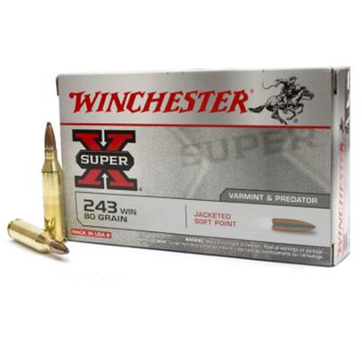 Winchester Super-X Ammo, 243 Win, 80 Grain, Jacketed Soft Point (JSP), 20 Rounds, X2431