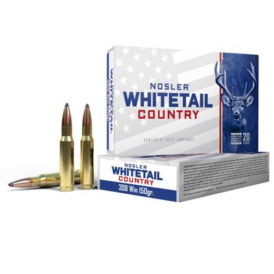 Nosler Whitetail Country Deer Ammo, .308 Winchester, 150 Grain, Solid Base Soft Point - Box of 20, 40128