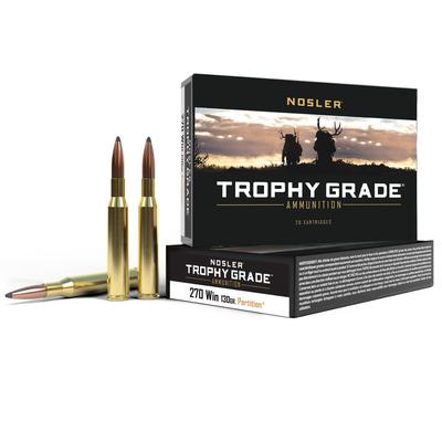 Nosler Trophy Grade Ammo, 270 Winchester, 130 Grain, Partition Jacketed Soft Point - Box of 20, 61024