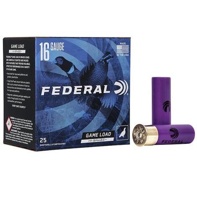 Federal Game Load Upland Hi-Brass 16 Gauge Ammo, #4 Shot, 1 1/8oz, 2 3/4