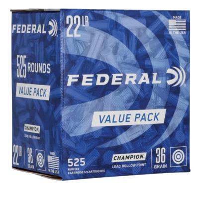 Federal - Champion Training - Rimfire, 22 LR, 36 Grain, Lead Hollow Point, 1260 fps - box of 525 Rounds