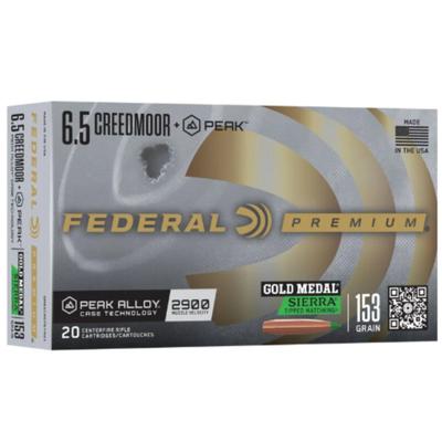 Federal - Gold Medal Sierra Tipped MatchKing, 6.5 Creedmoor +Peak, 153 Grain, Sierra Tipped Match King, 2900 fps - Box of 20 Rounds