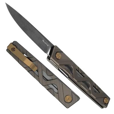  Ruike - P878 - Folding Knife, 14C28N Black Stainless Steel - Stone Wash, Aluminum Bronze (Gun Metal Grey)