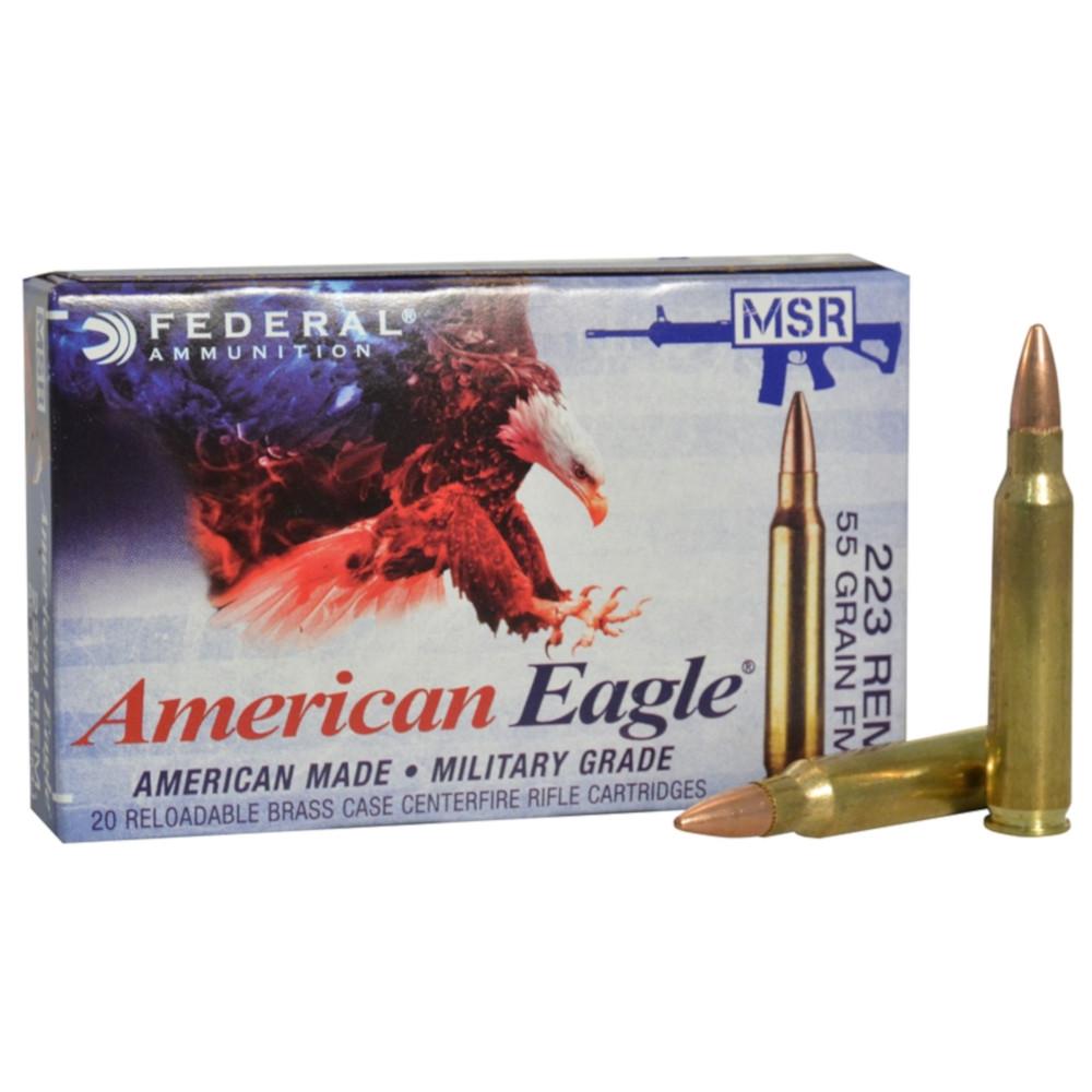  Federal American Eagle Msr Ammo 223 Remington 55gr Fmj Bt Ae223j - Box Of 20
