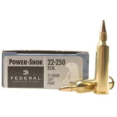 Federal Power-Shok Ammo 22-250 Remington 55gr SP - Box of 20
