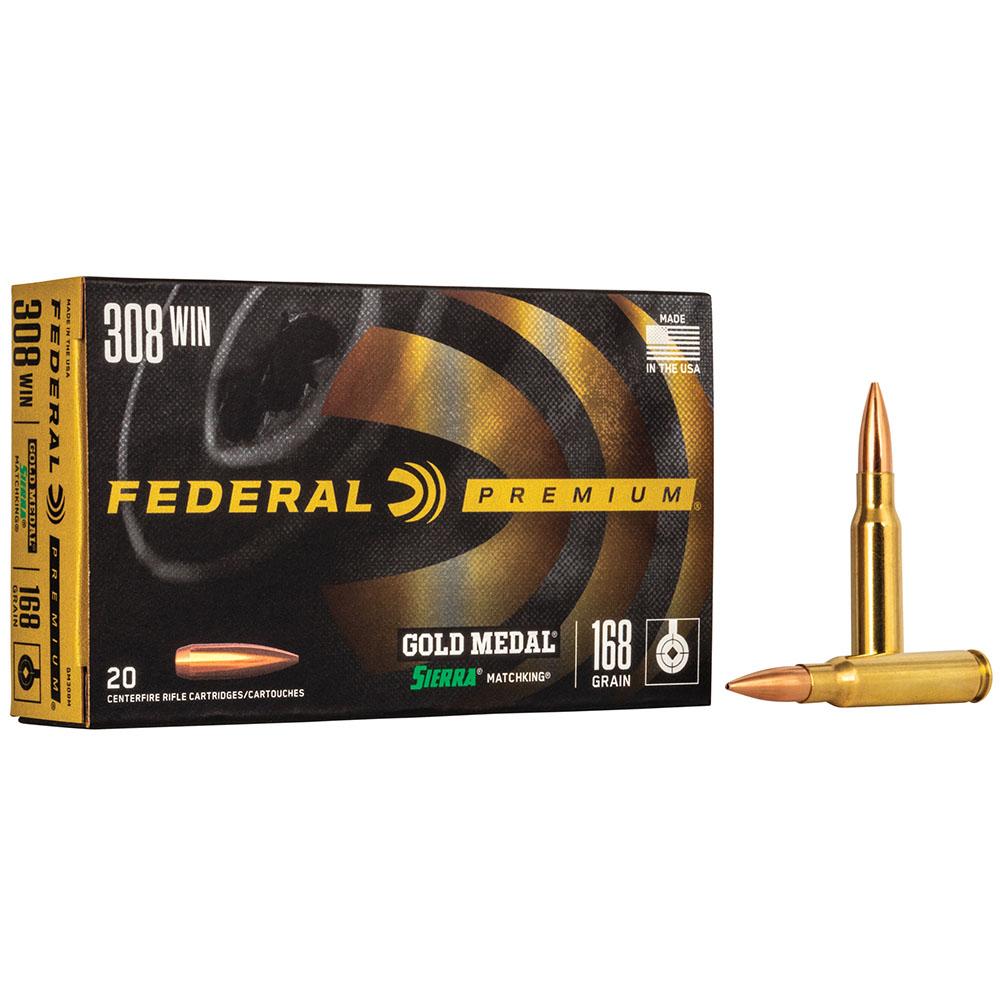  Federal Premium Gold Medal Ammo 308 Winchester 168gr Sierra Matchking Hp Bt - Box Of 20