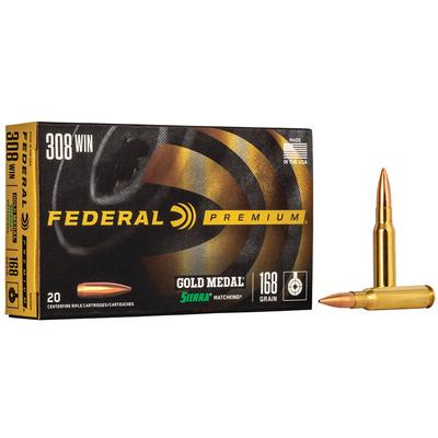 Federal Premium Gold Medal Ammo 308 Winchester 168gr Sierra MatchKing HP BT - Box of 20