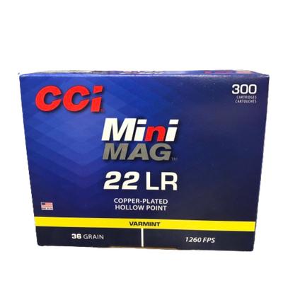 CCI Varmint Rimfire Ammo Mini-Mag, 22 LR, 300 Rounds, 36 Grain, Copper Plated HP