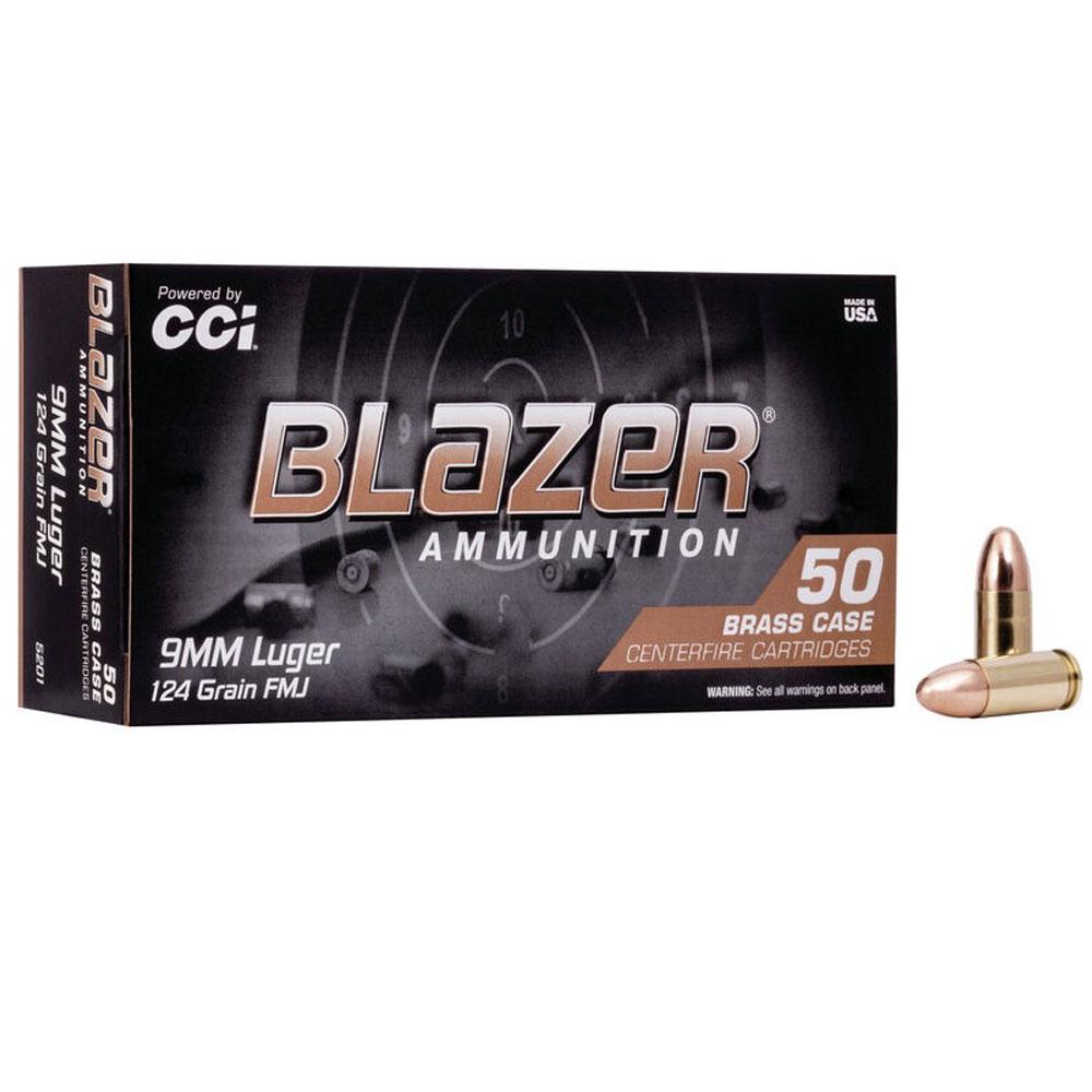 CCI Blazer Brass Ammo 9mm Luger 124gr FMJ 5201 - Box of 50