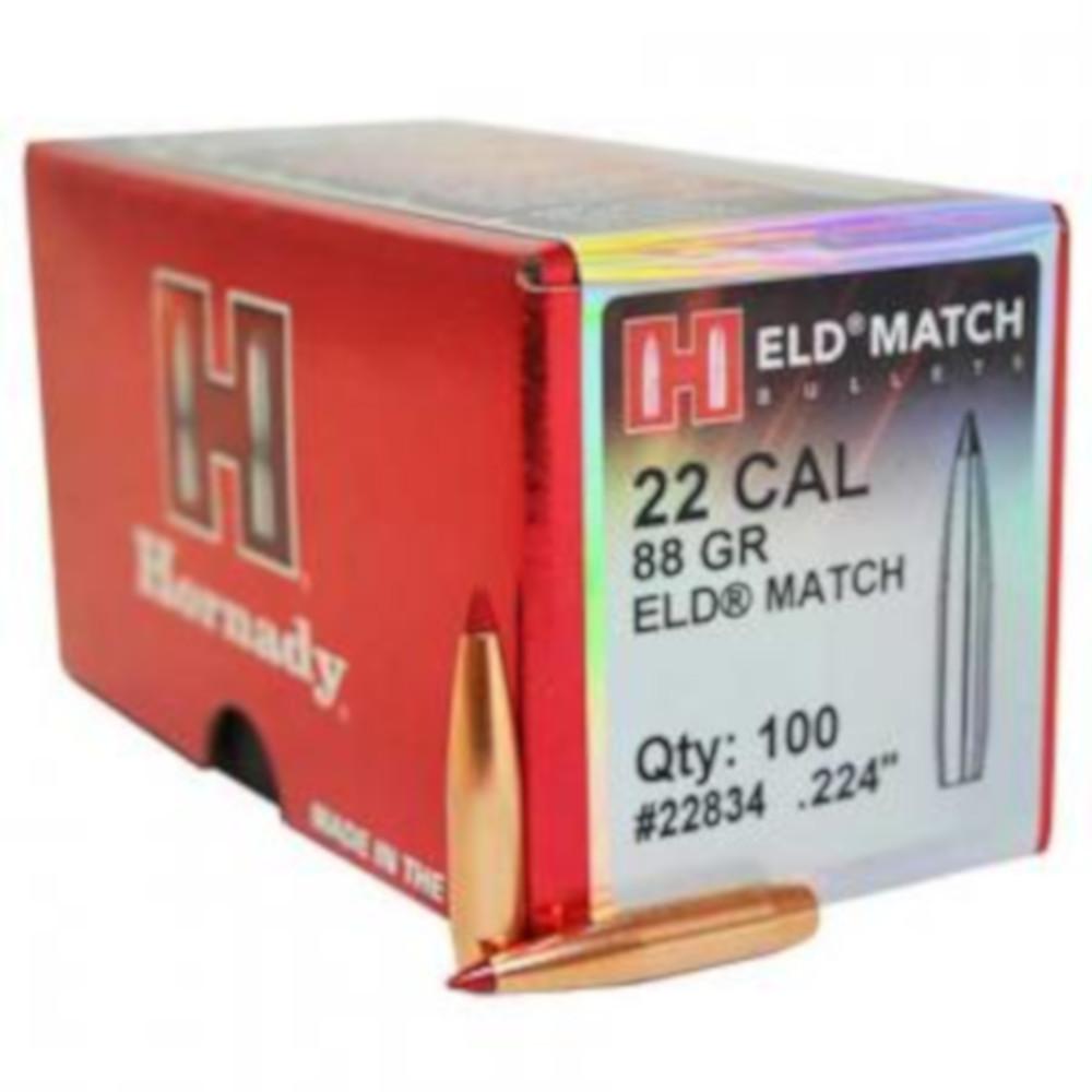  Hornady (Qty 100) 22 Caliber .224 Bullet Eld Match 88gr