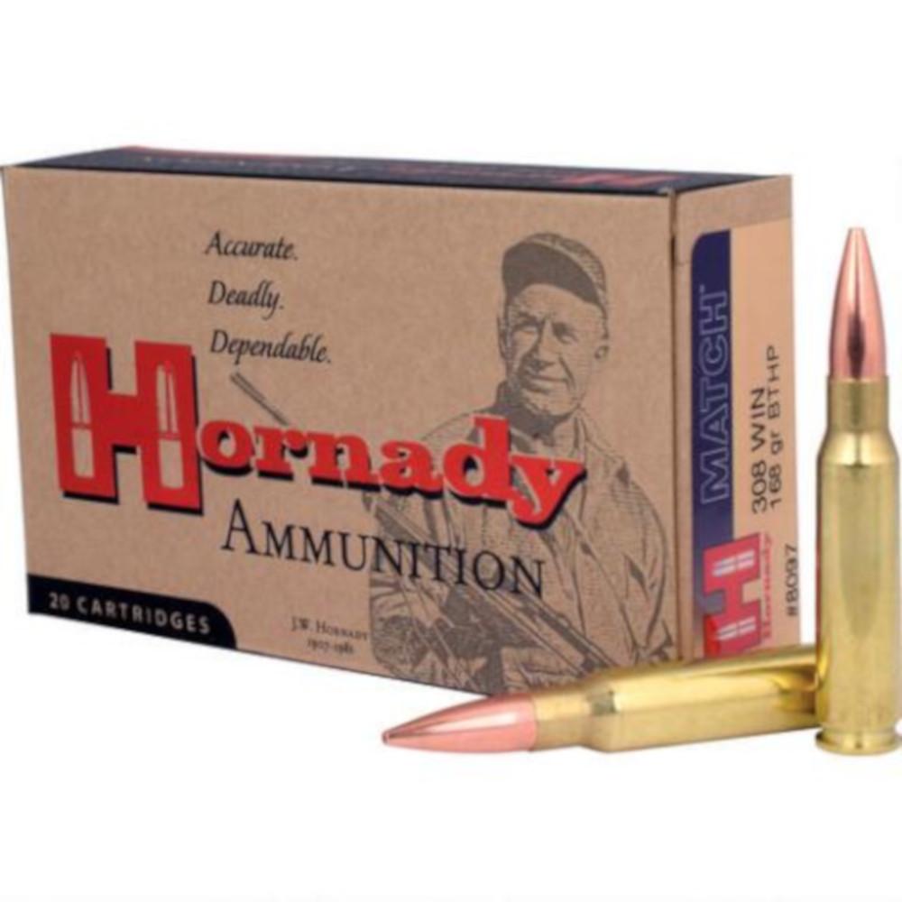  Hornady Match Ammo 308 Winchester 168gr Hp Bt - Box Of 20