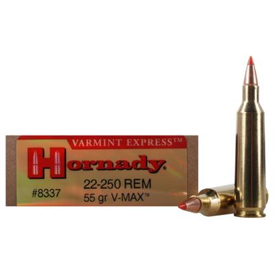 Hornady Varmint Express Ammo 22-250 Remington 55gr V-Max - Box of 20