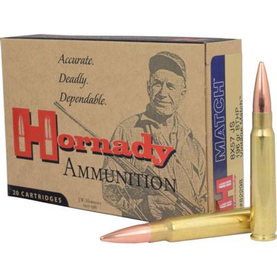 Hornady Vintage Match Ammo 8x57mm JS Mauser (323 Diameter) 196gr HP BT 82298 - Box of 20