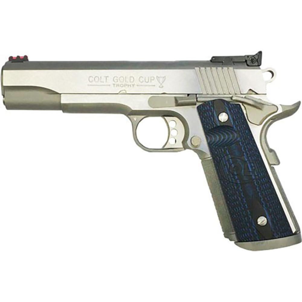  Colt Gold Cup Trophy Semi- Auto Pistol.9mm Stainless Steel 9 Rnd F/O Front Sight Adj Rear Sight Magwell Grip 05072xe