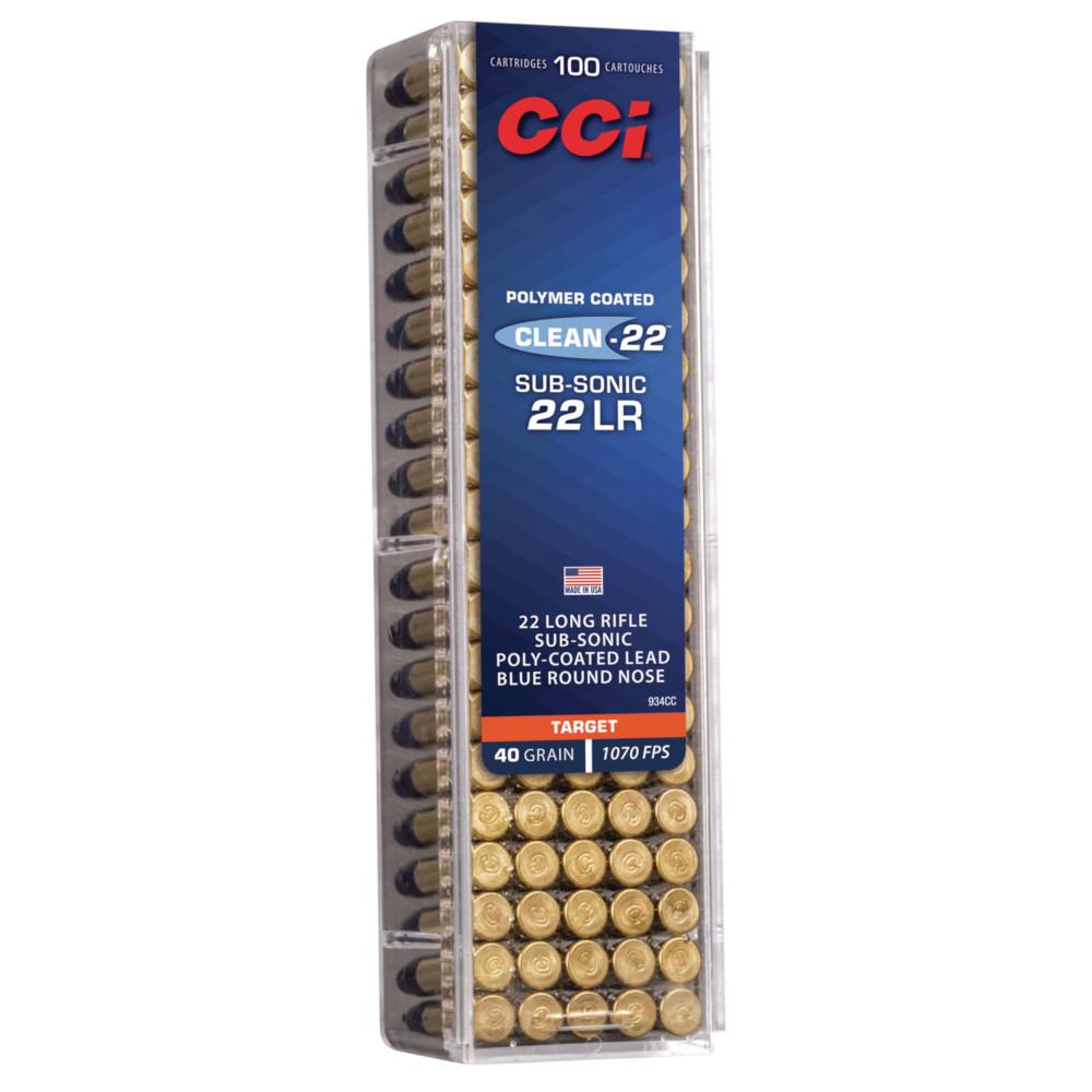  Cci Clean- 22 Sub Sonic Ammo 22lr 40gr Polymer Blue Coated Lead Rounds Nose 934cc - 100 Rounds
